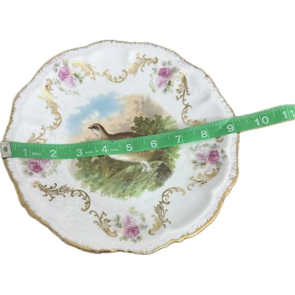 Antique Moschendorf Bavaria Grouse Plate with Floral & Gold‎ Accents